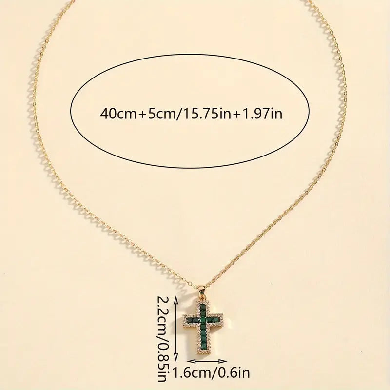 Solene Emerald Cross Pendant Necklace
