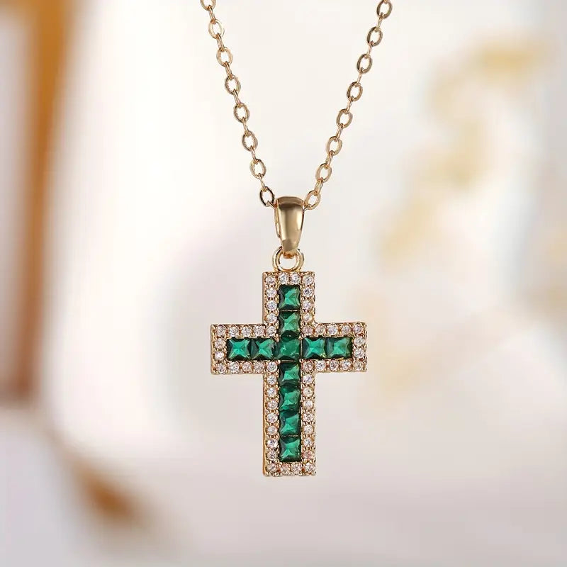 Solene Emerald Cross Pendant Necklace