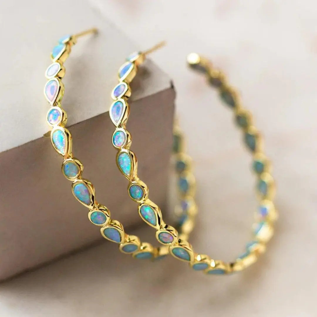 Vintage Blue Opal Golden Earrings