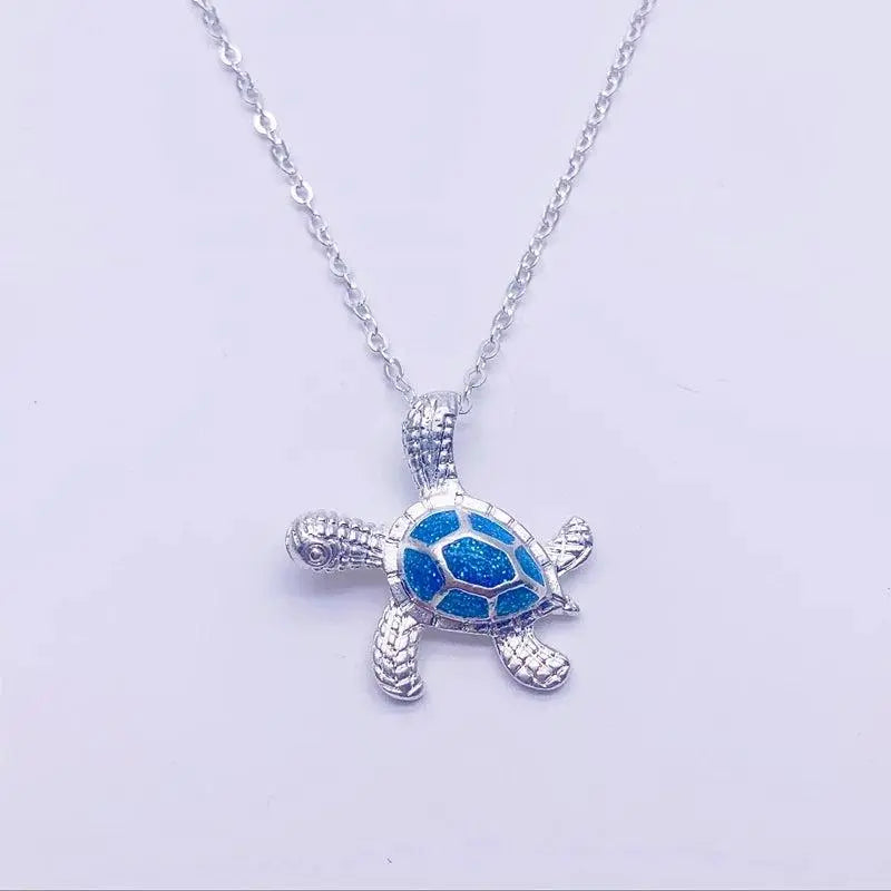 Blue Opal Sea Turtle Necklace