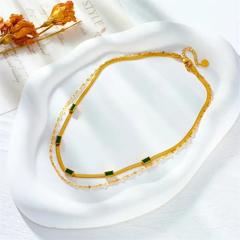 Sorella Gem Double-Layer Retro Necklace