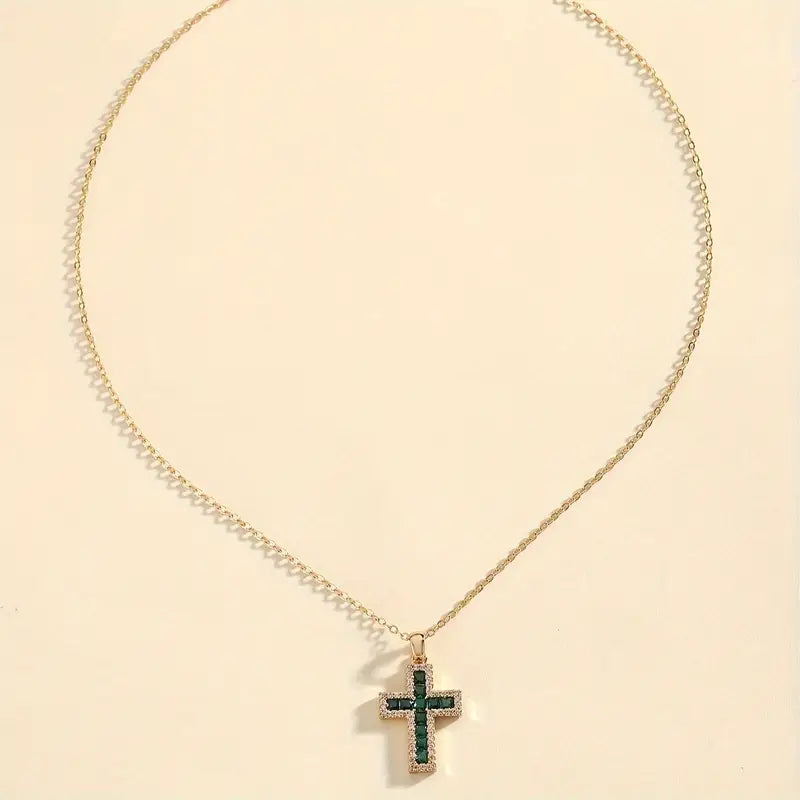 Solene Emerald Cross Pendant Necklace