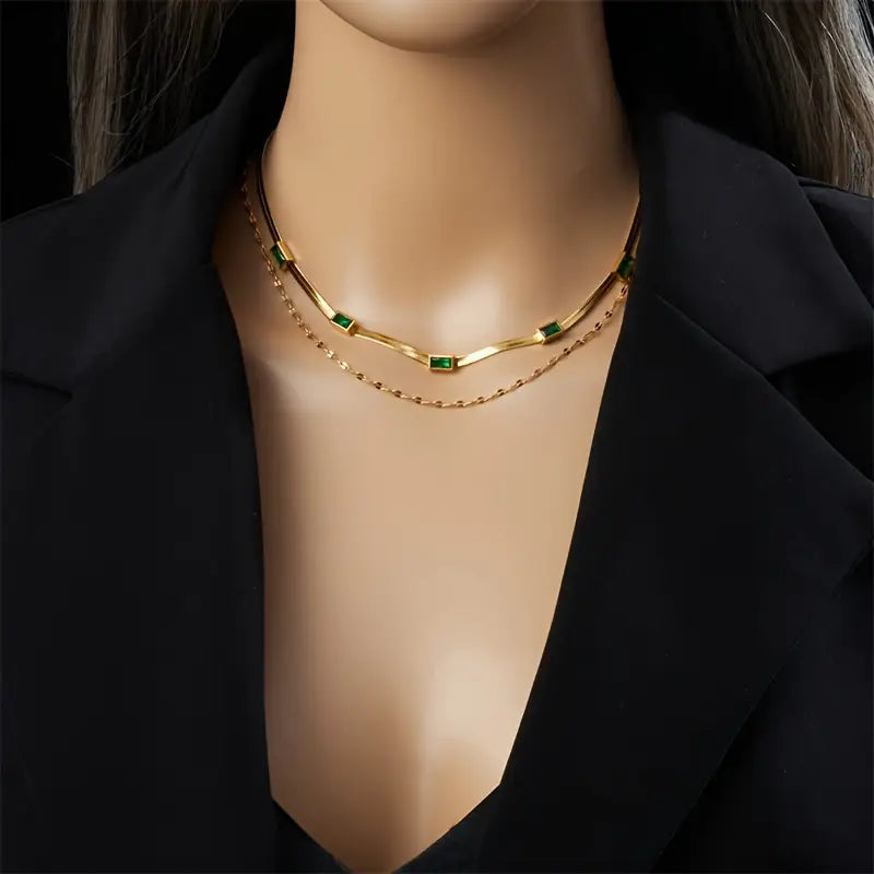 Sorella Gem Double-Layer Retro Necklace