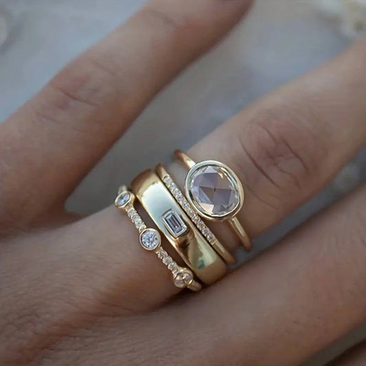 Vintage Golden & Zirconia Ring Set